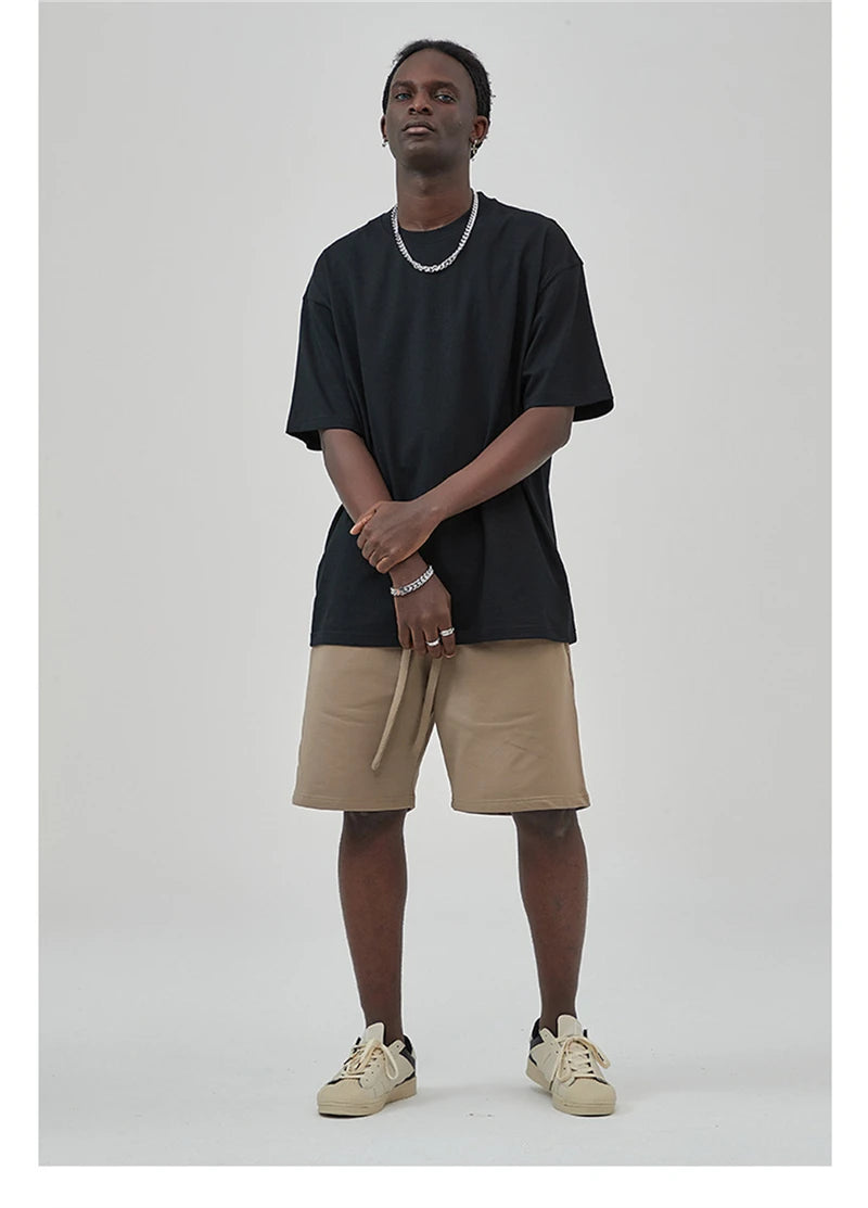 ZODF New Summer Men 275gsm Cotton T Shirts Unisex Women High Street Oversized FG Noshrink Solid T-Shirt Streetwears HY0152