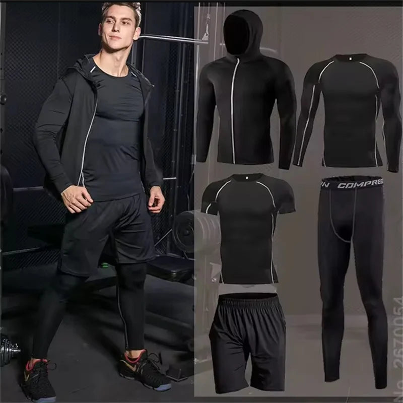 Men Sportswear Compression Quick Dry Running Sets Joggers Training Gym Fitness Tracksuits - Blue / M