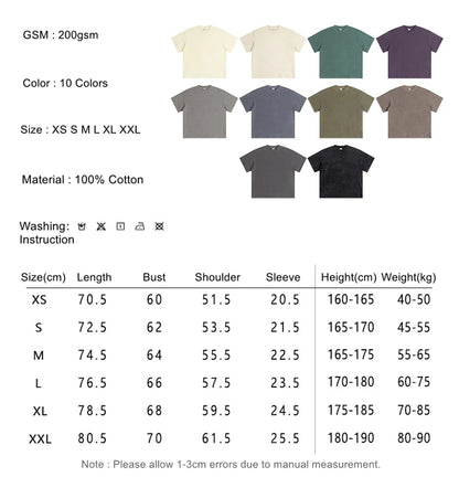 ZODF New Spring Summer 200gsm Washed Cotton T Shirts For Men Unisex Women Retro Casual Basic Solid T-Shirt Brand Tees HY0775