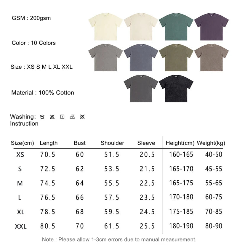ZODF 2024 Summer Men 200gsm Washed Cotton Solid T Shirts Loose Unisex Male Casual Basic Comfortable T-Shirt Brand Tees HY0254