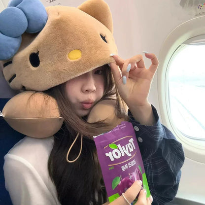 Sanrio Hello Kitty Hooded Neck Pillow Travel Pillow For Airplane Train Car Soft Plush Sleeping Support With Adjustable Hood Gift