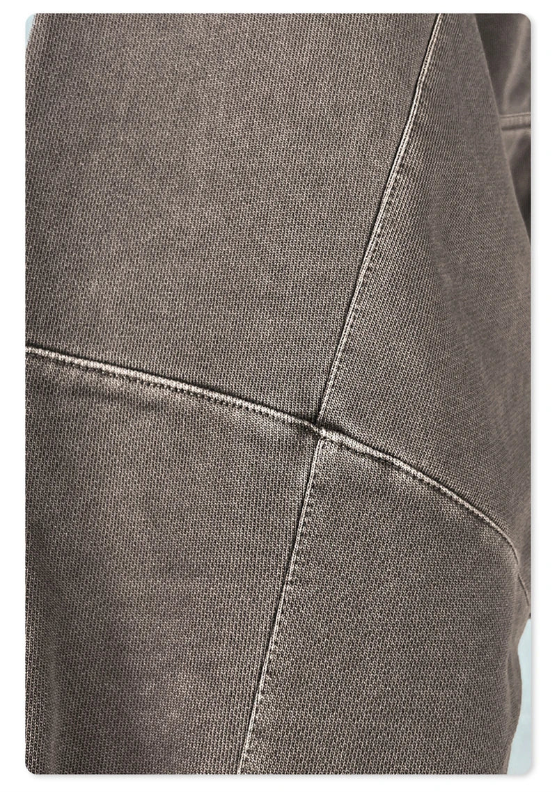 ZODF Heavy Wieght 480gsm Washed Cotton Boxy Zipper Hoodies For Man Unisex Retro Patchwork Off Shoulder Hooded Coats HY1152