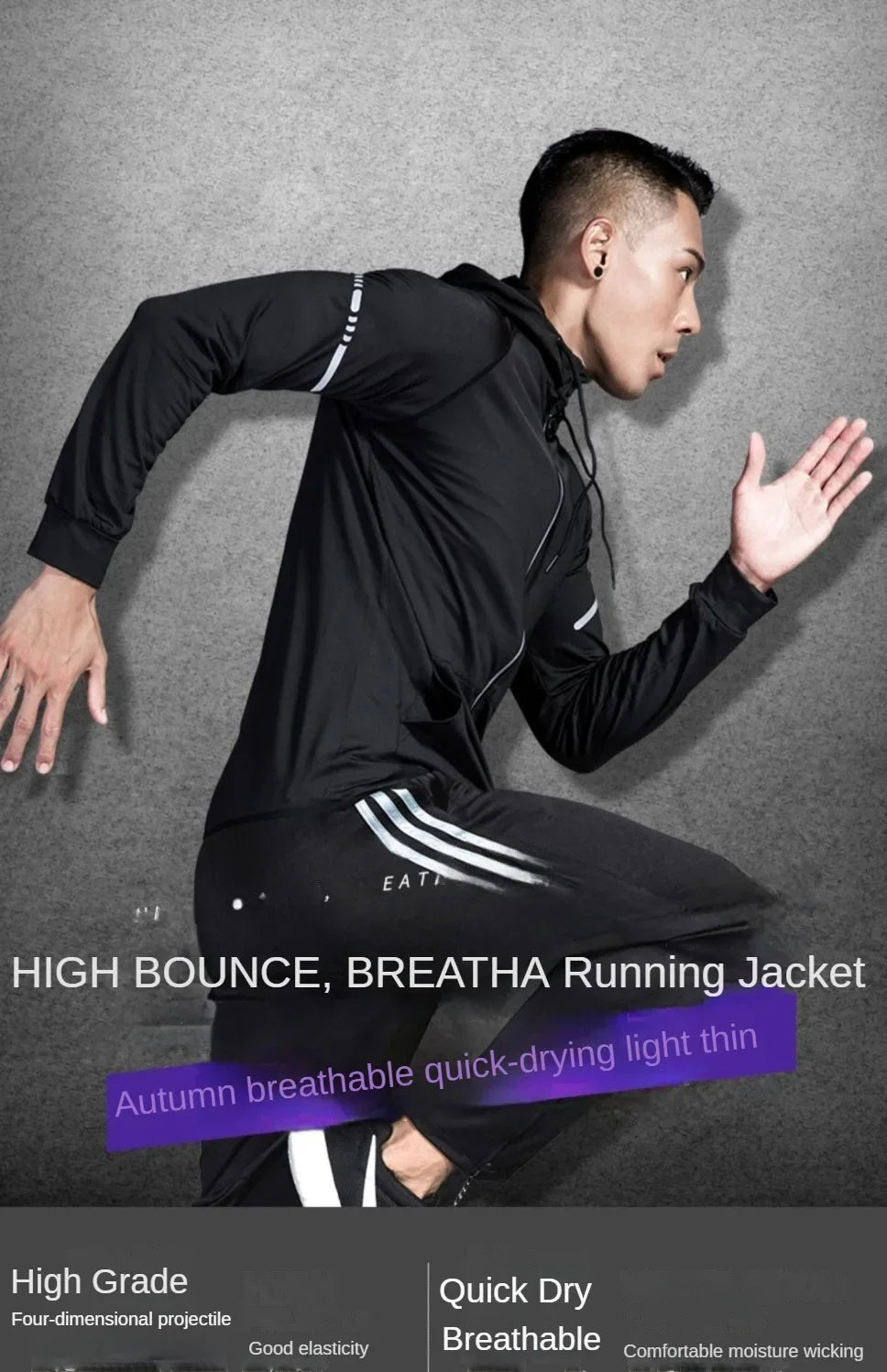 Men’s Quick-Dry Hooded Jacket for Running Cycling Fitness Gym Soccer Basketball Volleyball Badminton – Spring/Autumn