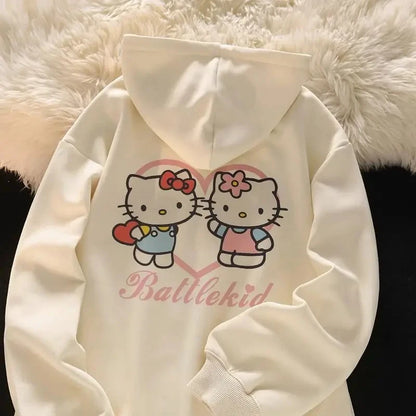 2025 New Sanrio Hello Kitty Jacket 2000s Zip Hoodie White Sweatshirt Young Women Fall Winter Kawaii Lolita Jacket Student Tops