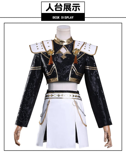 KPop Demon Hunters Zoey Cosplay Costume Black Gold Skirt Huntrix Golden Outfit Earrings Headwear Halloween Party for Women Girls