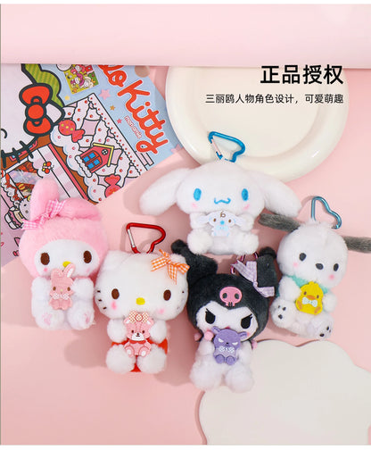 Genuine Sanrio Hello Kitty Kuromi Melody Pachacoo Cinnamoroll Stuffed Toy Pendant Cute Plush Toys Keyring Keychain Birthday Gift