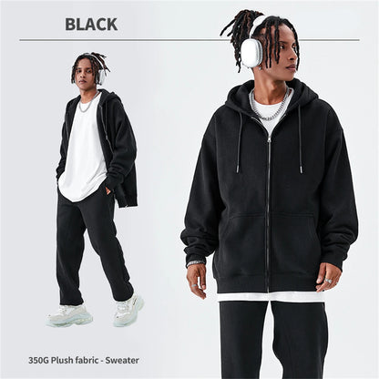 ZODF Basic Winter Men Fleece Zipper Hoodies Unisex Casual Loose 350gsm Warm Solid Hooded Sweatshirts Coats 18 Colors HY0726