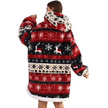 Oversized Hoodie Blanket for Adults Leopard Red Blue Black Fluffy TV Blanket Warm Thick Man Woman Winter Halloween Christmas Pjs