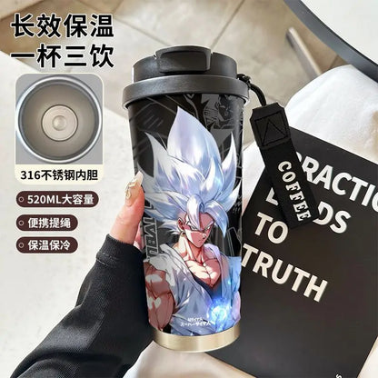 520ml Dragon Ball Thermos Cup Vegeta Water Bottle Son Goku Coffee Mug Large Capacity Drinking Bottle Kids Student Water Cup Gift