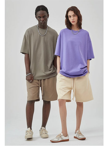 ZODF 2025 Spring Summer Men Solid 100% Cotton T-Shirts Unisex Women Loose 230gsm Noshrink Basic T Shirt Brand Tops HY0151