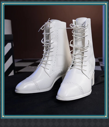 IN STOCK Men Women Cosplay Props 19cm Heightening Shoes DokiDoki Men Daily Black White 15cm Leather Shoes Halloween Cosplay