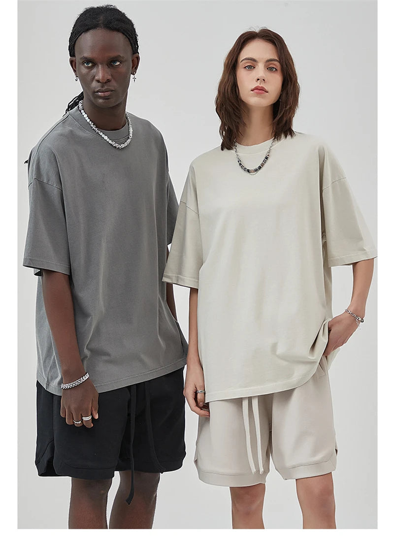 ZODF New Summer Solid Washed Cotton T-Shirts Streetwears For Men Unisex Retro High Street 275gsm Basic Tees Brand Tops HY0071