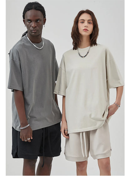 ZODF New Summer Solid Washed Cotton T-Shirts Streetwears For Men Unisex Retro High Street 275gsm Basic Tees Brand Tops HY0071