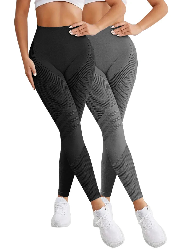 2 Pieces Women’s Push Up Workout Leggings Seamless Scrunch Butt Gym Pants
