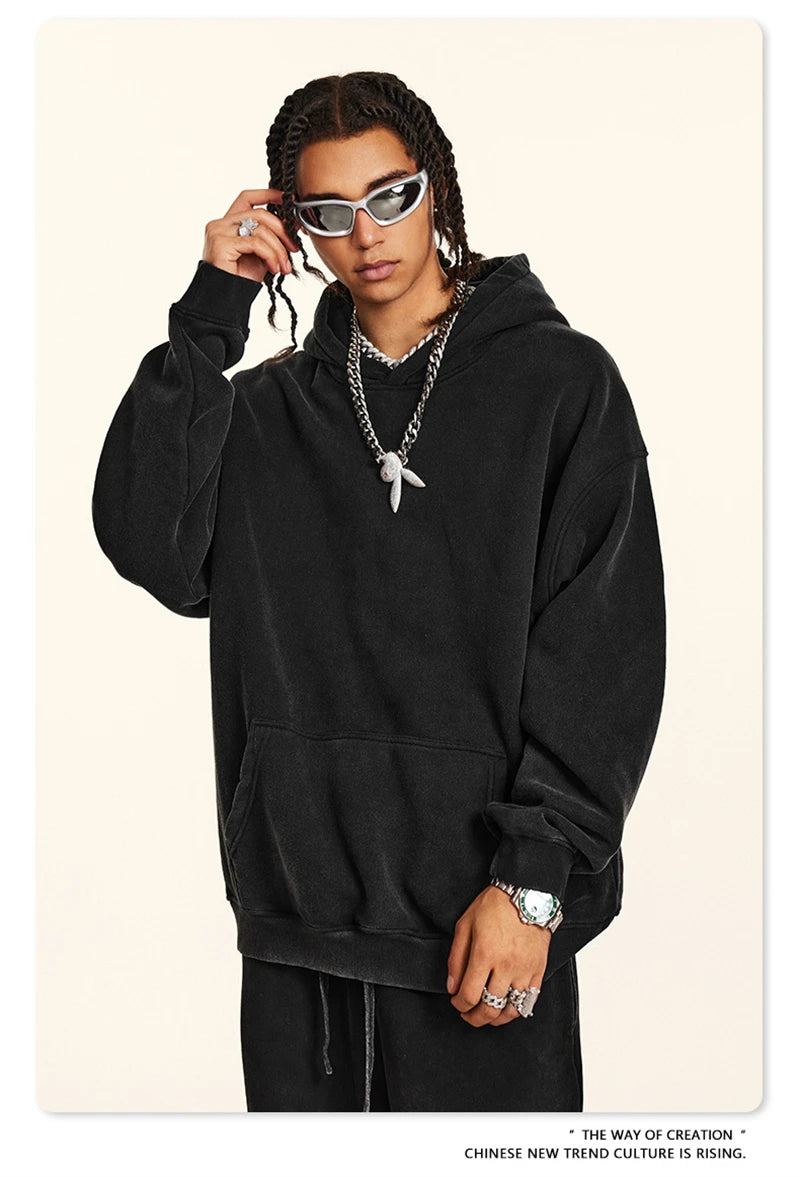 ZODF 2024 Winter Unisex Washed Fleece Hoodies 360gsm Warm Loose Retro Hooded Sweatshirts HY0870