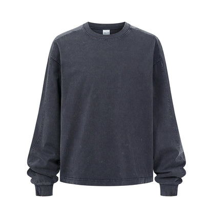 ZODF Retro 285gsm Batik Washed Cotton Man's T-Shirts Unisex Solid Loose Distressed Patchwork Full Sleeve Tee Shirt Tops HY1161