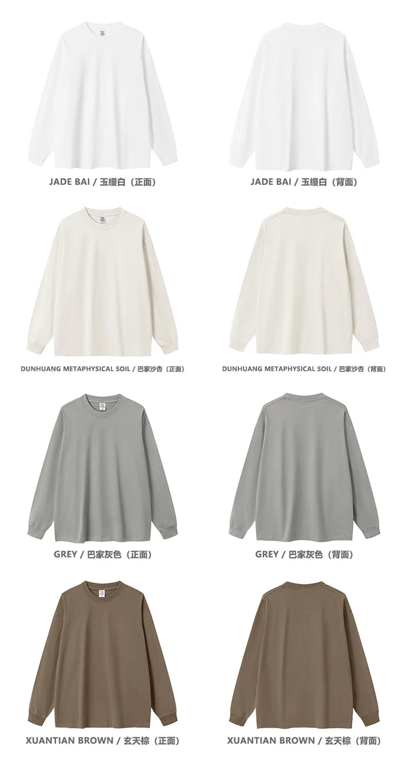 ZODF New 2024 Autumn 225gsm Loose Solid T-Shirt For Men Retro Unisex Antibacterial Full Sleeve T Shirts Brand Tops HY0871