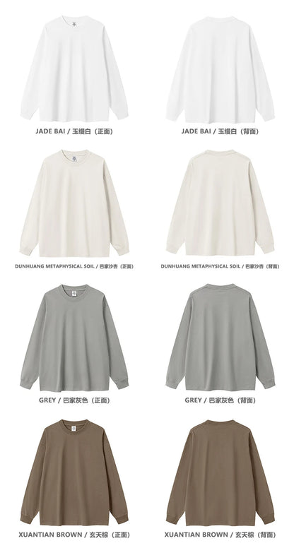 ZODF New 2024 Autumn 225gsm Loose Solid T-Shirt For Men Retro Unisex Antibacterial Full Sleeve T Shirts Brand Tops HY0871