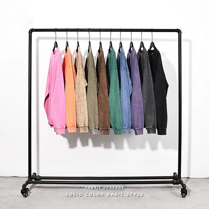 ZODF Retro Men Long Sleeve Washed Cotton T Shirt Unisex Loose 250gsm Basic Atumn TEES Tops Brand Streetwears HY0394