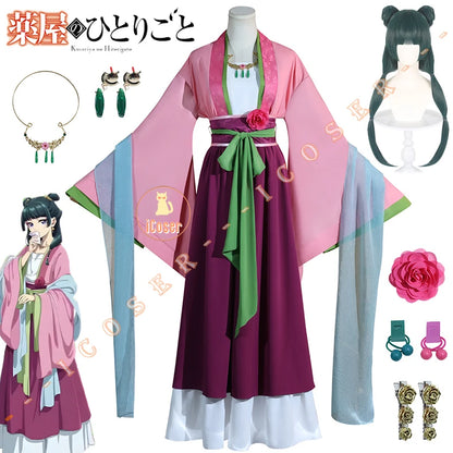 The Apothecary Diaries Maomao Cosplay Costume Wig Pink Dress Hanfu Necklace Earrings Halloween Party for Women Girls Prop iCoser