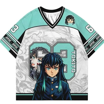 Demon Slayer Anime Series Number Jersey Oversize Daily Unisex Tops Tees Retro Korean Style Kpop Baseball Hockey Outfit T-shirt