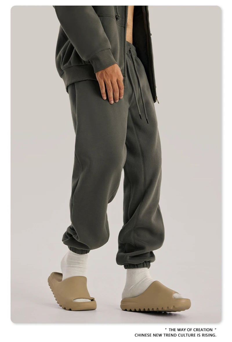 ZODF Unisex 345gsm Fleece Sweatpants Loose Fit Retro Hip Hop Winter Joggers HY0005