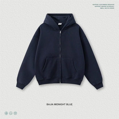 ZODF Fashion Winter 345gsm Boxy Fleece Zipper Hoodie For Men Unisex Cusual Loose Fit Warm Hooded Coat Outwears HY1178