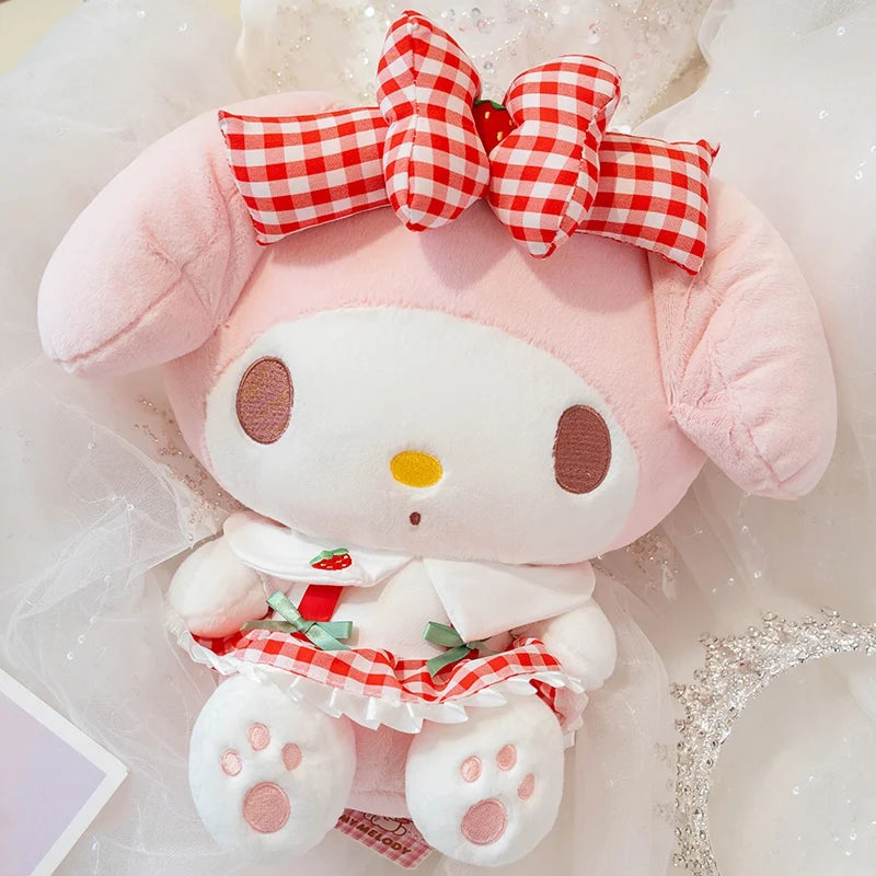 Sanrio Cartoon Plush Toy Kawali Strawberry My Melody Soft Stuffed Doll Pendant Keychain Toys Girl Kids Xmas Gift