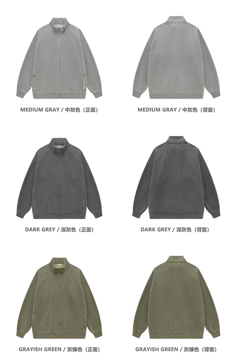 ZODF Retro Winter Men Washed Fleece Zipper Jackets Unisex Loose Oversized 400gsm Raglan Sleeve Coats Streetwears HY0649