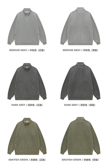 ZODF Retro Winter Men Washed Fleece Zipper Jackets Unisex Loose Oversized 400gsm Raglan Sleeve Coats Streetwears HY0649