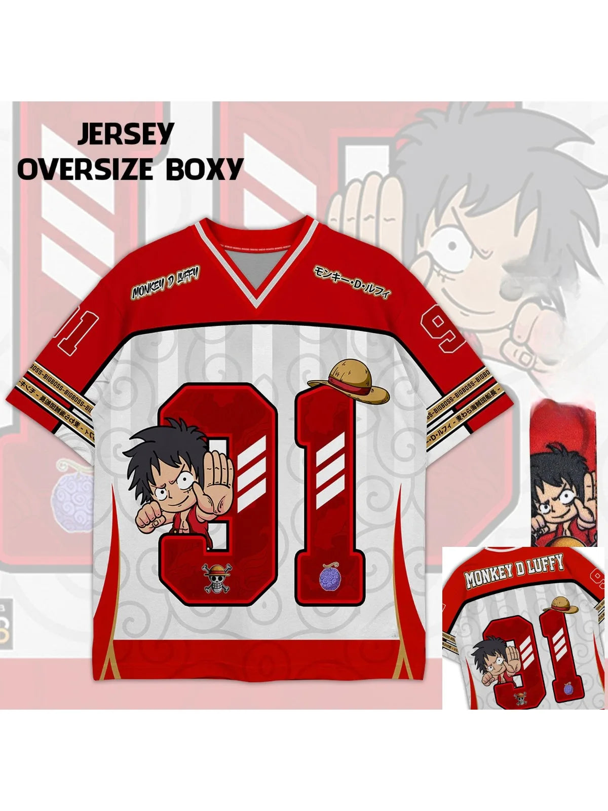 91 Jersey One Piece Luffy Anime Mecha  Y2k Korean Style Baseball Hockey T-shirt Fashion Streetwear Anime Daily Unisex Tops Tees
