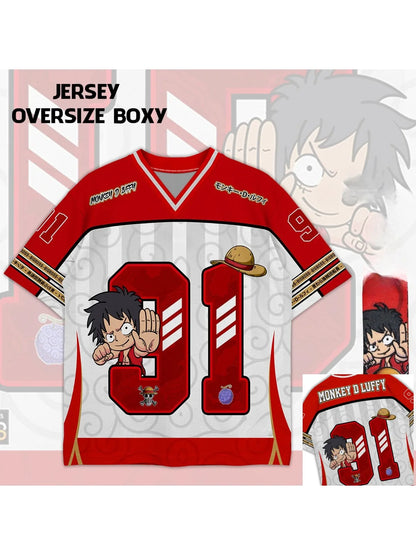 91 Jersey One Piece Luffy Anime Mecha  Y2k Korean Style Baseball Hockey T-shirt Fashion Streetwear Anime Daily Unisex Tops Tees