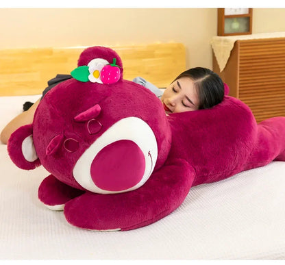 90cm Anime Toy Story Lots-o-Huggin Bear Plush Toy Kawaii Lying Sleeping Lotso Bear Plush Soft Stuffed Doll Pillow Birthday Gift