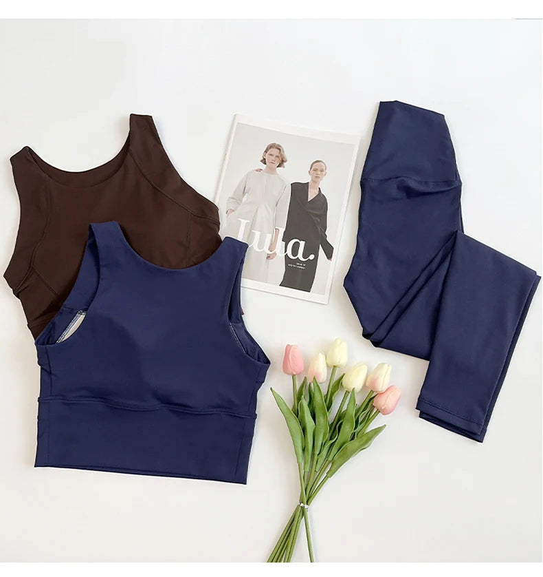 2 Piece Yoga Clothes Women's Gym Yoga Set Strap Cross Back Push Up Sport Bra High Waist Yoga Leggings Sportwear Workout Wear