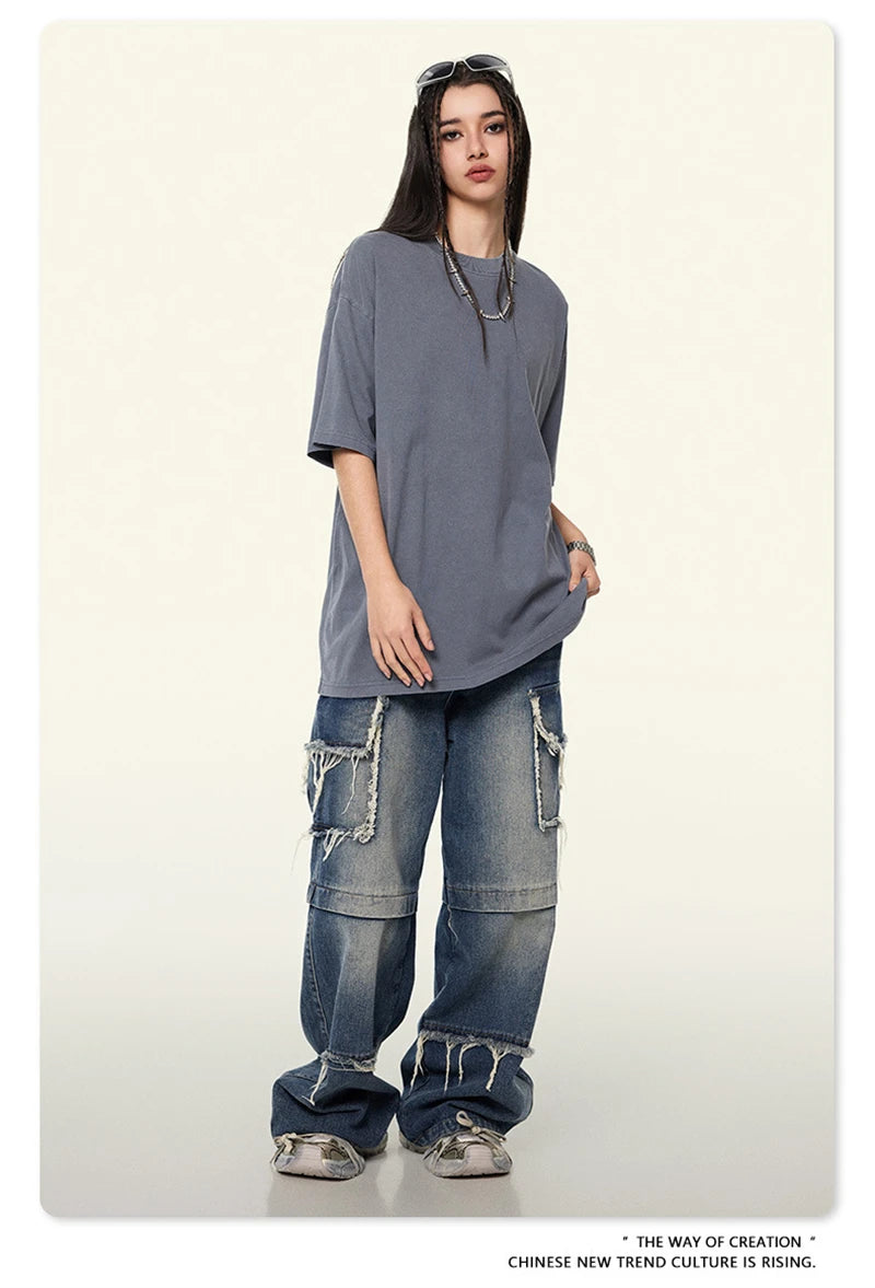 ZODF New Spring Summer 200gsm Washed Cotton T Shirts For Men Unisex Women Retro Casual Basic Solid T-Shirt Brand Tees HY0775