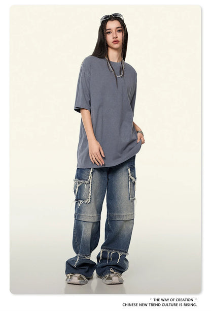 ZODF New Spring Summer 200gsm Washed Cotton T Shirts For Men Unisex Women Retro Casual Basic Solid T-Shirt Brand Tees HY0775