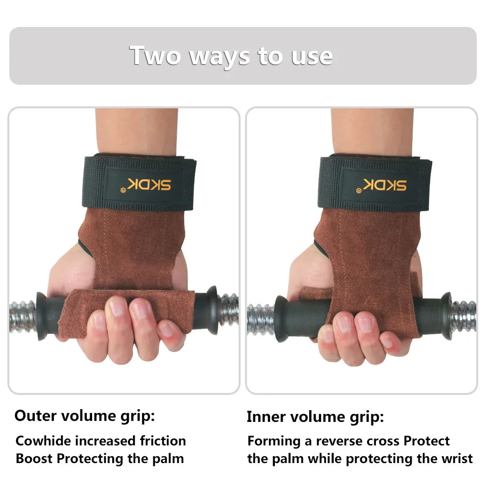 The Codex Cowhide Gym Grips with Wrist Wraps for Men and Women – Weightlifting Fitness Workout Palm Guards