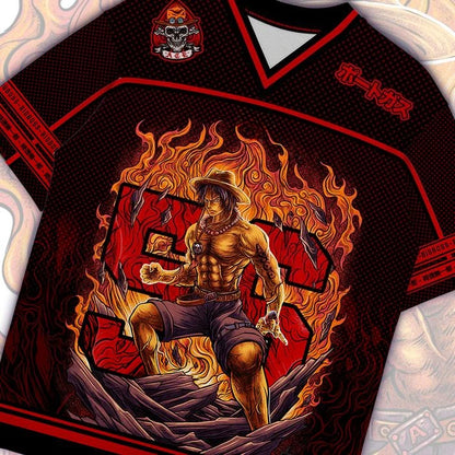 56 Jersey One Piece Fire Fist Ace Anime Y2k Korean Style Baseball Hockey T-shirt Fashion Streetwear Anime Daily Unisex Tops Tees