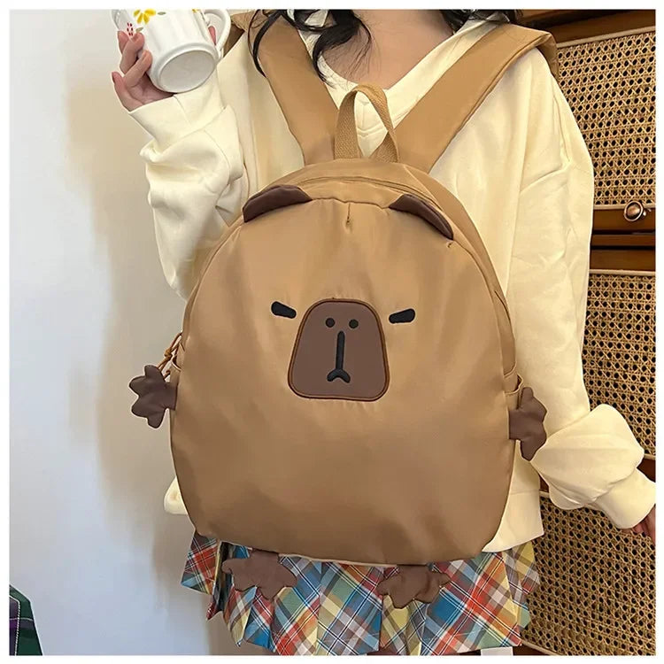 Kawaii Capybara Nylon School Bag Laptop Backpack Cartoon Children's Backpack Travel Casual Book Bags Large Capacity Backpack