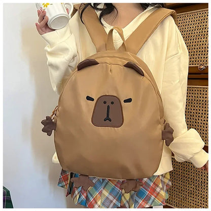Kawaii Capybara Nylon School Bag Laptop Backpack Cartoon Children's Backpack Travel Casual Book Bags Large Capacity Backpack