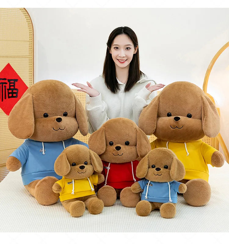 Kawaii Plush Dog Stuffed Animal Toy Hoodie Puppy Doll for Girls Soft Comforter Kids Birthday Christmas Gift Living Room Decor