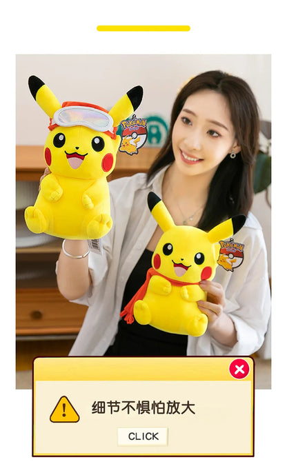 Pokemon Pikachu Plush Toys Anime Pokémon Plushie Dolls 25cm Kawaii Stuffed Pillow Skiing Pikachu Christmas Gifts for Childrens