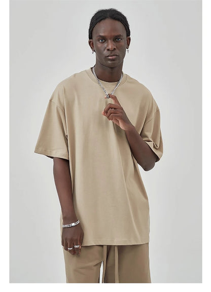 ZODF 2025 Spring Summer Men Solid 100% Cotton T-Shirts Unisex Women Loose 230gsm Noshrink Basic T Shirt Brand Tops HY0151