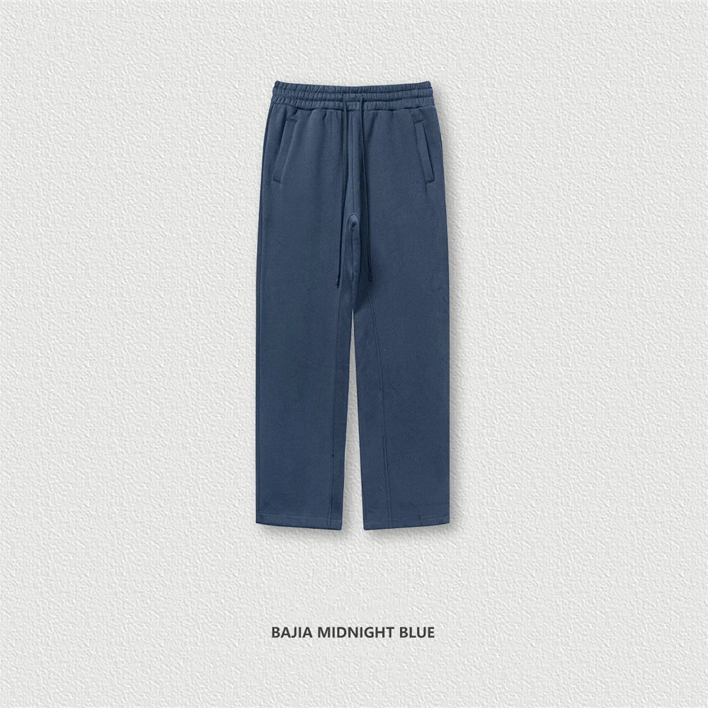 ZODF 345gsm Fleece Straight Pants for Men Unisex Loose Comfortable Sport Trousers Autumn Winter HY0864 - Midnight Blue