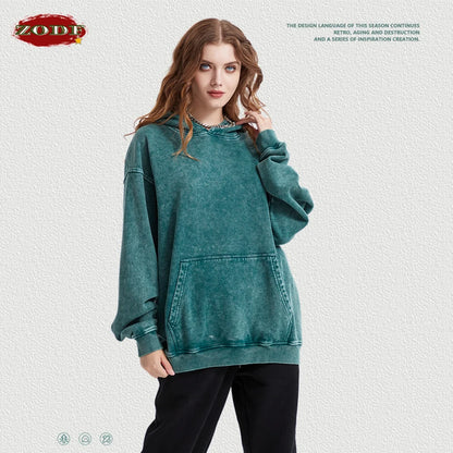ZODF Autumn Winter Men 420gsm Heavyweight Washed Cotton Hoodie Streetwear Sweatshirt HY0307