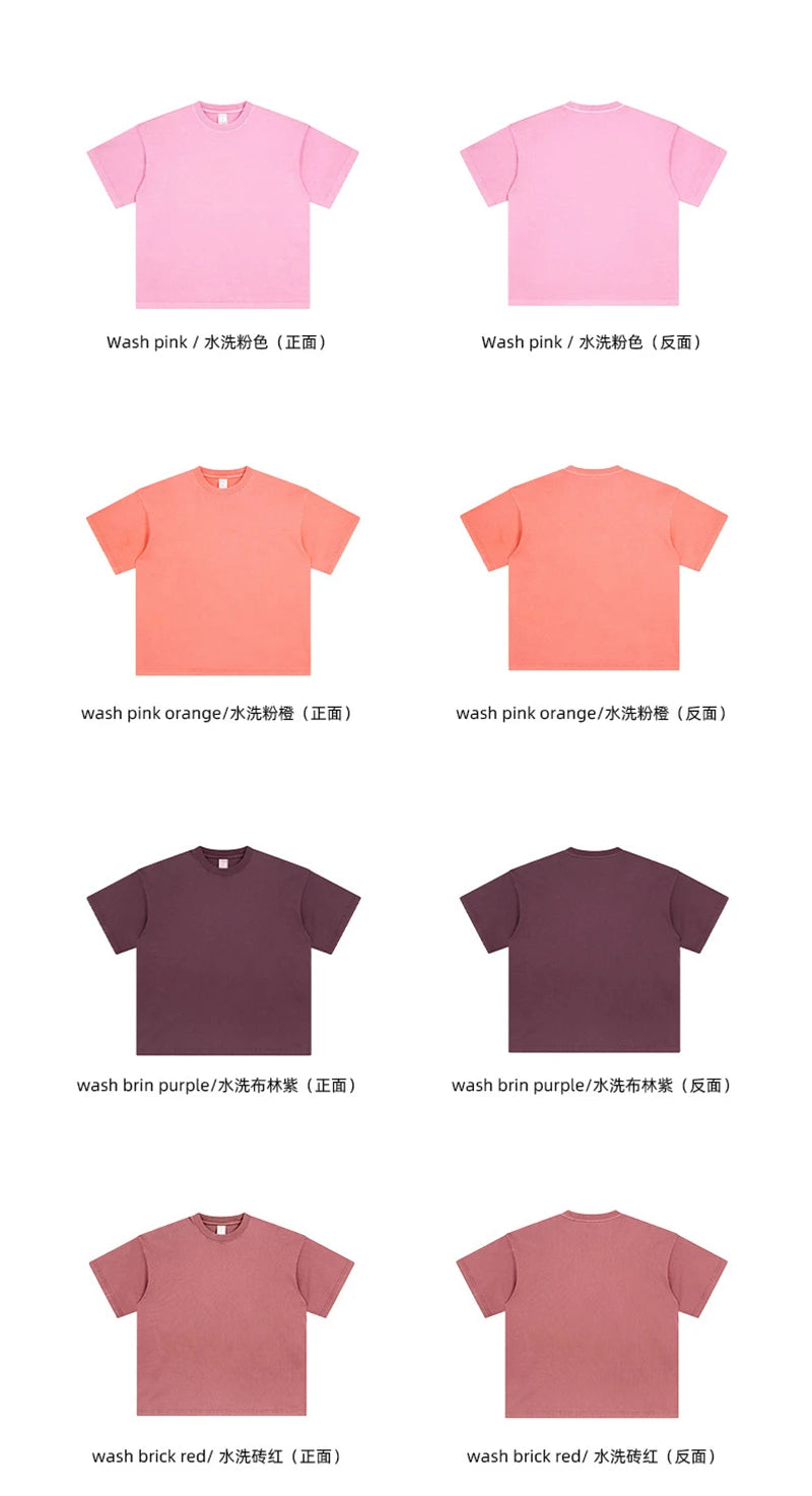 ZODF Men 2024 Retro Summer Washed Solid Cotton T-Shirts Unisex Retro Loose High Street 250gsm Basic Tees Streerwears HY0075