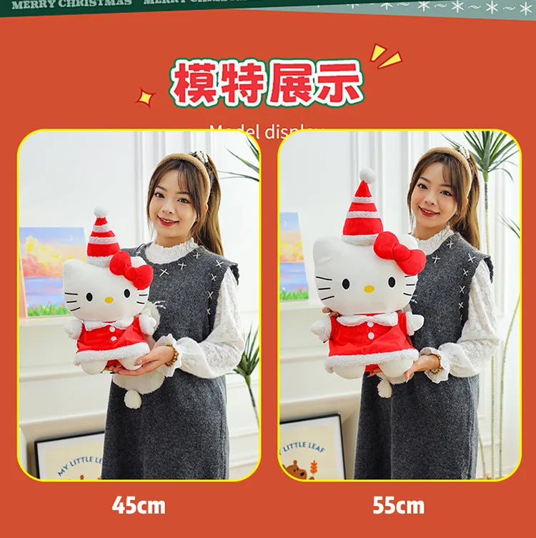 New Sanrio Hallo Kitty Plush Toy Doll Pillow Christmas Kt Cat Plush Toy Cute Hat Kitty Doll Katie Cat Pillow Girl Holiday Gifts