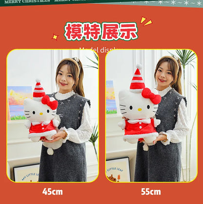 New Sanrio Hallo Kitty Plush Toy Doll Pillow Christmas Kt Cat Plush Toy Cute Hat Kitty Doll Katie Cat Pillow Girl Holiday Gifts
