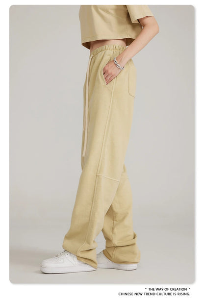 ZODF 2023 Spring Men 380gsm Washed Cotton Pants American Retro Unisex Loose Edge Oversized Straight Trousers Streetwears HY0537