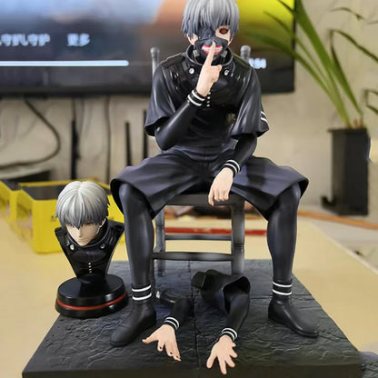 Tokyo Ghoul Kaneki Ken Sitting Figure Double Head Sculpt Replaceable Arms PVC Anime Statue Desktop PC Case Decor Collection Gift